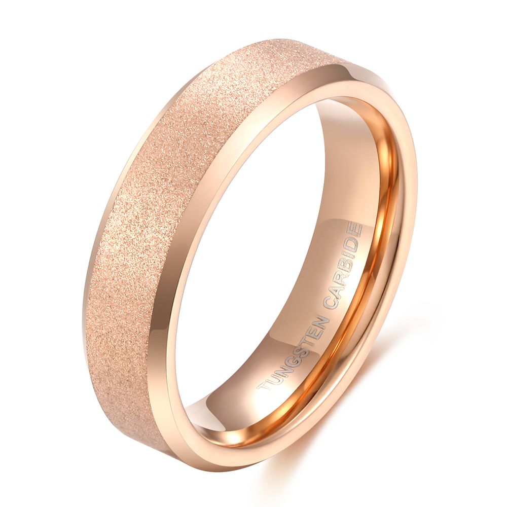 6mm Frosted Tungsten Carbide Rings Rose Gold Women Matte Ring