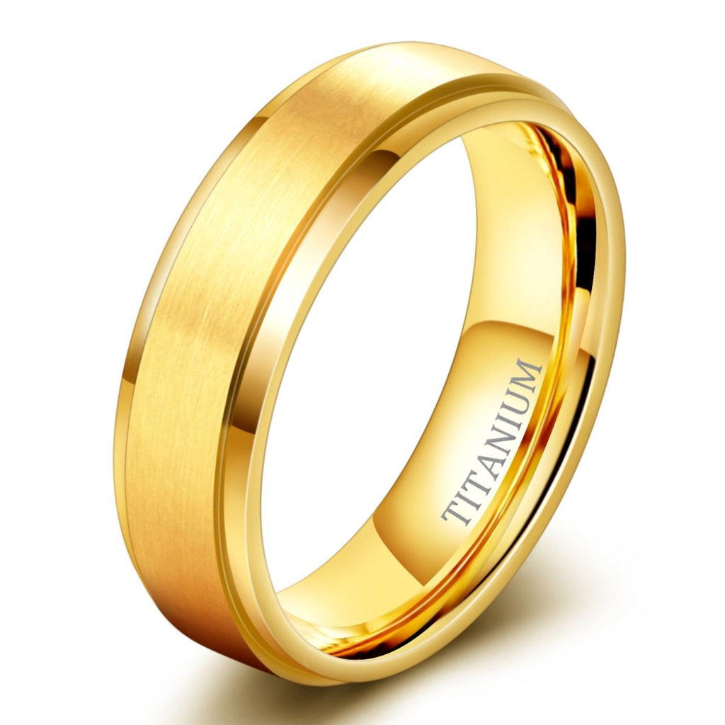 6mm Gold Color Brushed Titanium Ring Men Engagement Wedding Bands