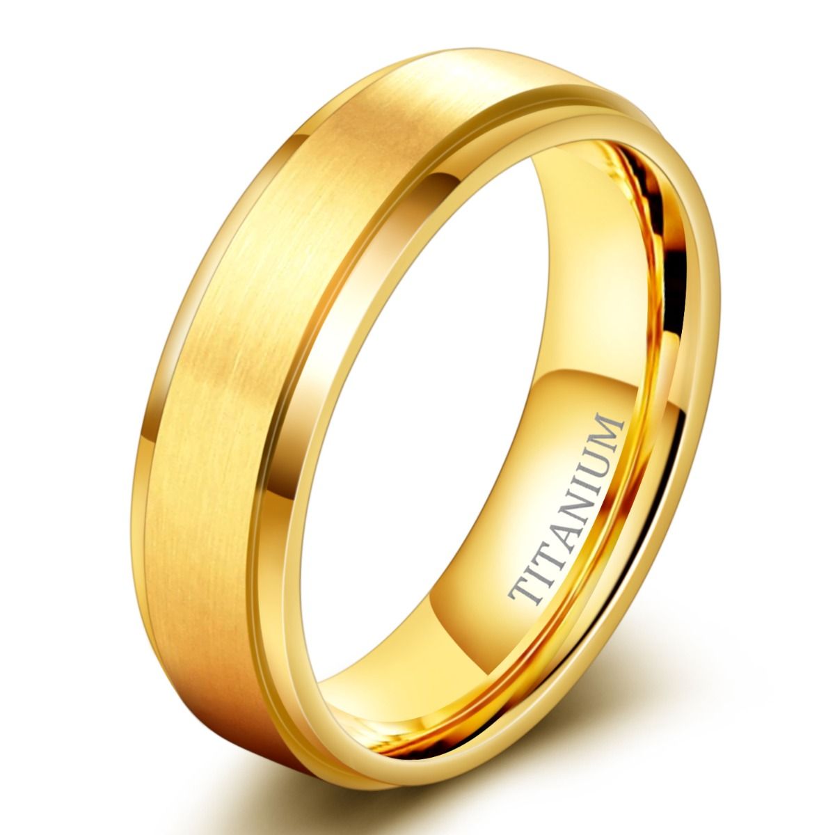 6mm Gold Color Brushed Titanium Ring Men Engagement Wedding Bands