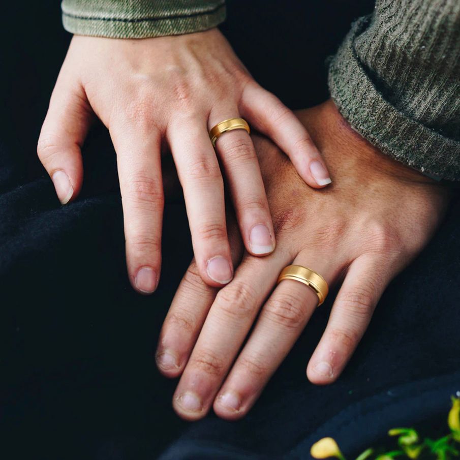 6mm Gold Color Brushed Titanium Ring Men Engagement Wedding Bands