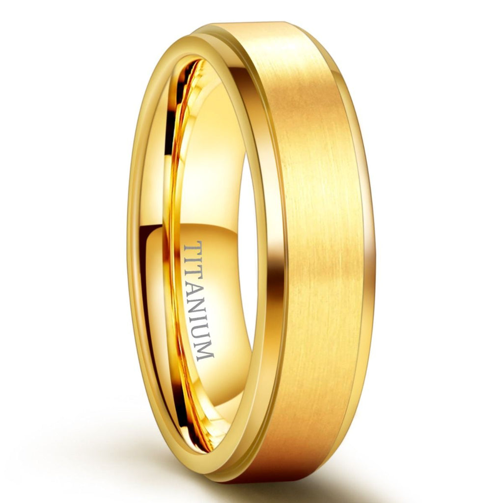 6mm Gold Color Brushed Titanium Ring Men Engagement Wedding Bands