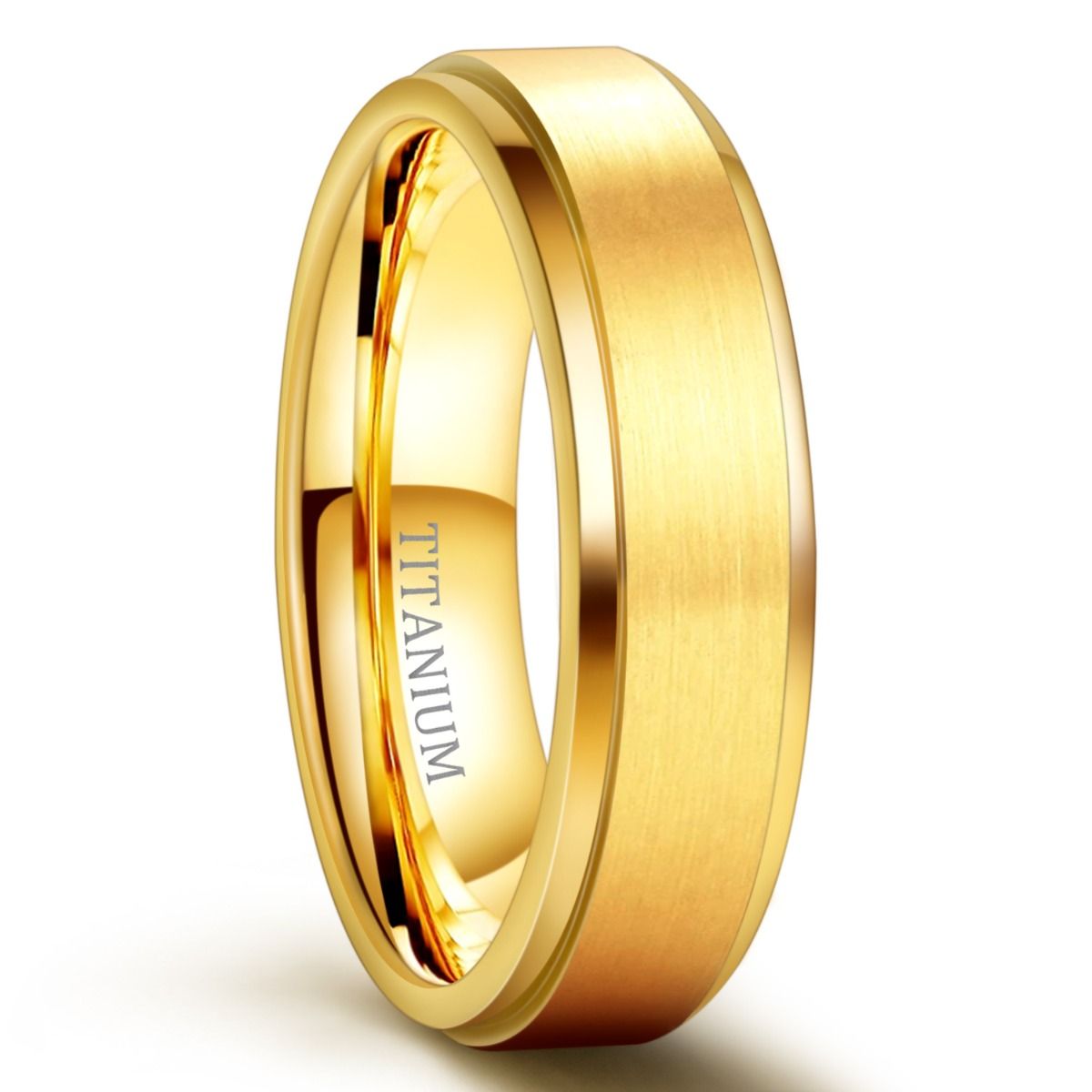 6mm Gold Color Brushed Titanium Ring Men Engagement Wedding Bands