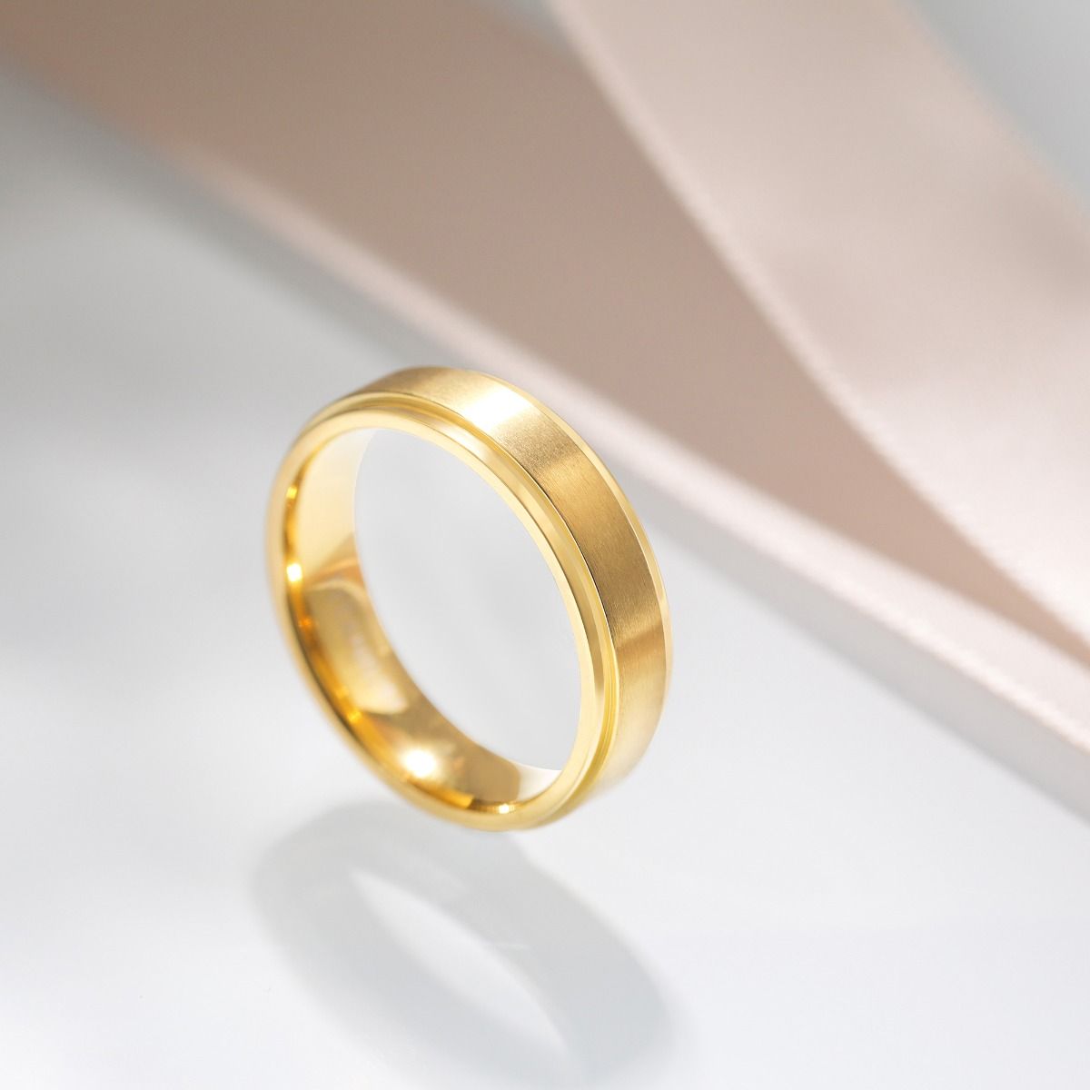 6mm Gold Color Brushed Titanium Ring Men Engagement Wedding Bands