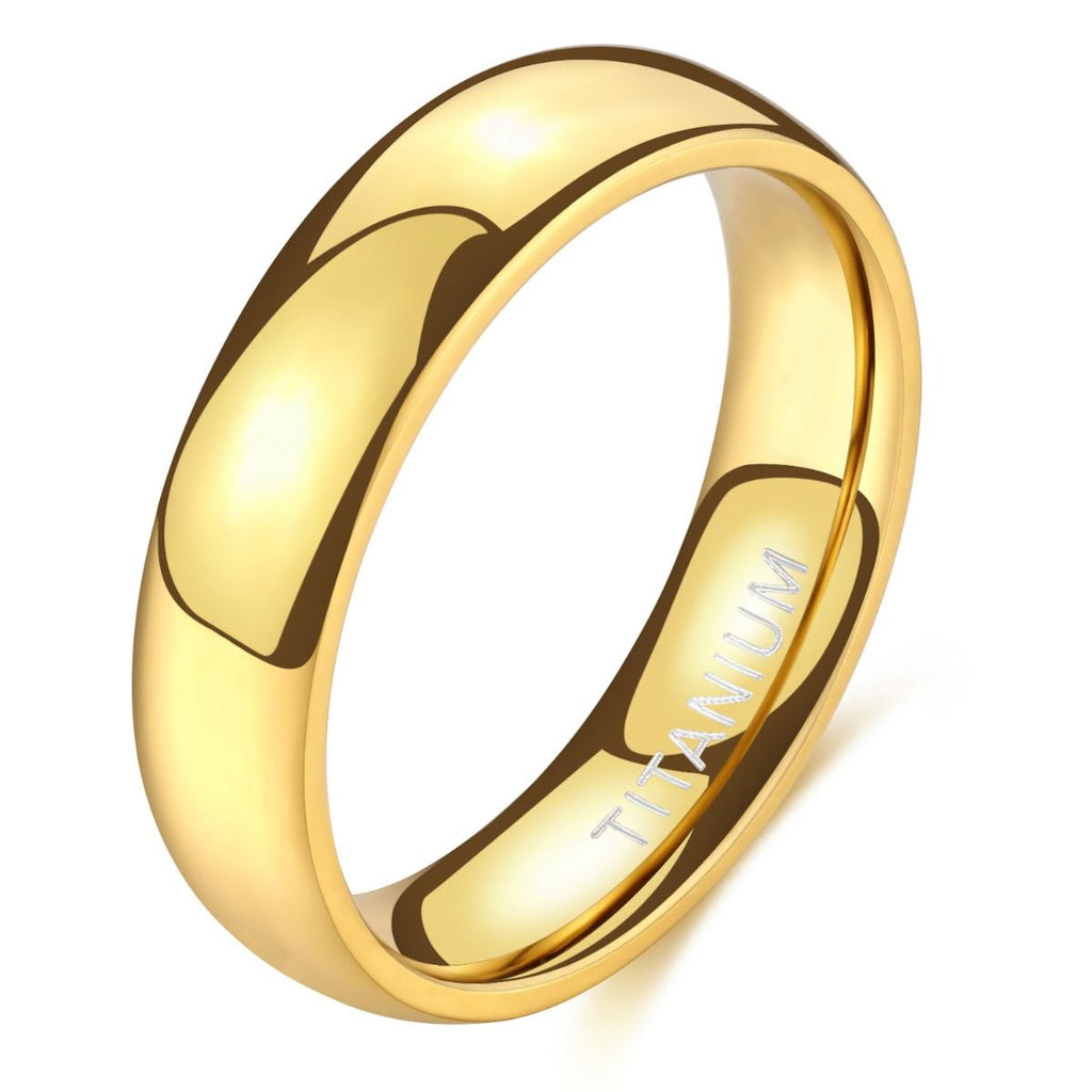 6mm Gold Color Titanium Band Rings Dome High Polished