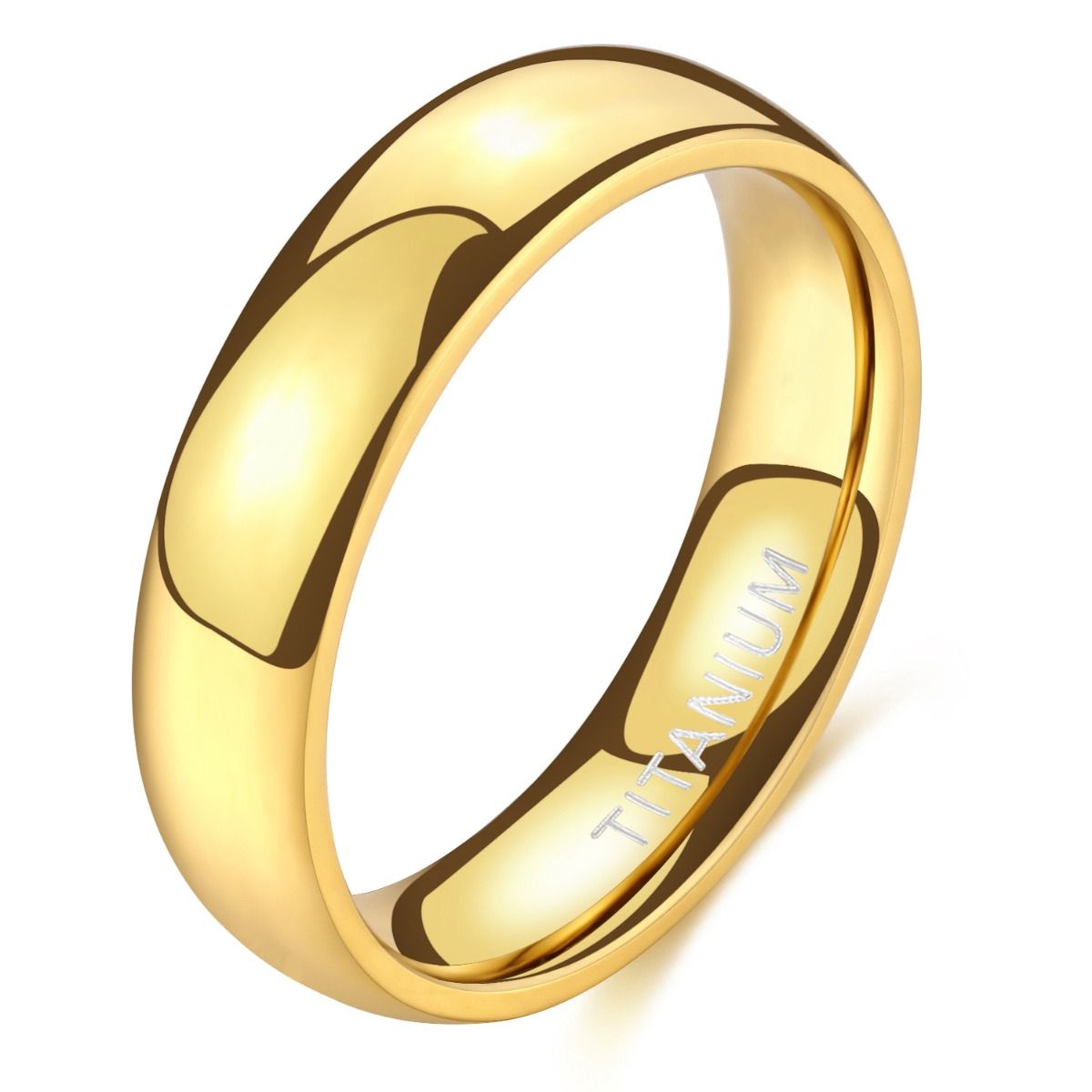 6mm Gold Color Titanium Band Rings Dome High Polished