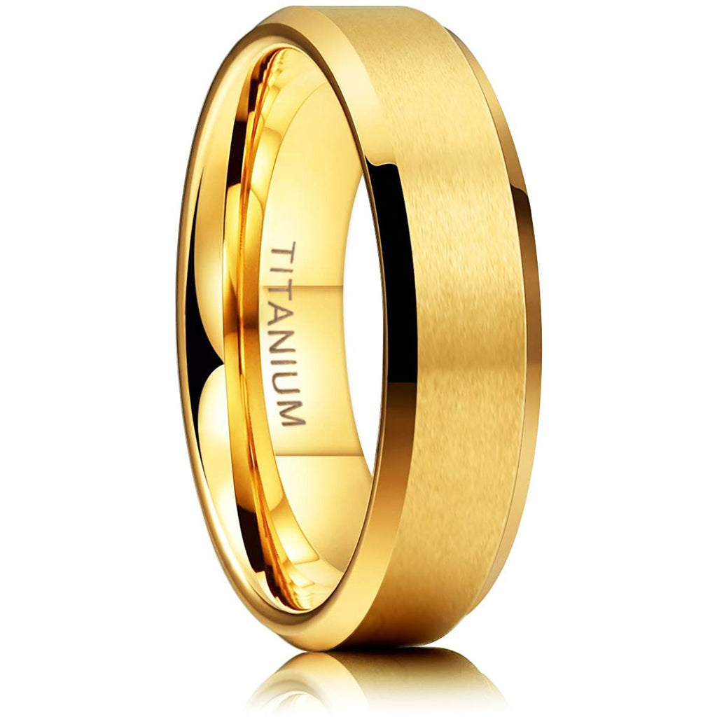 6mm Gold Colour Titanium Rings Man Women Brushed Matte Wedding Band Engagement Rings