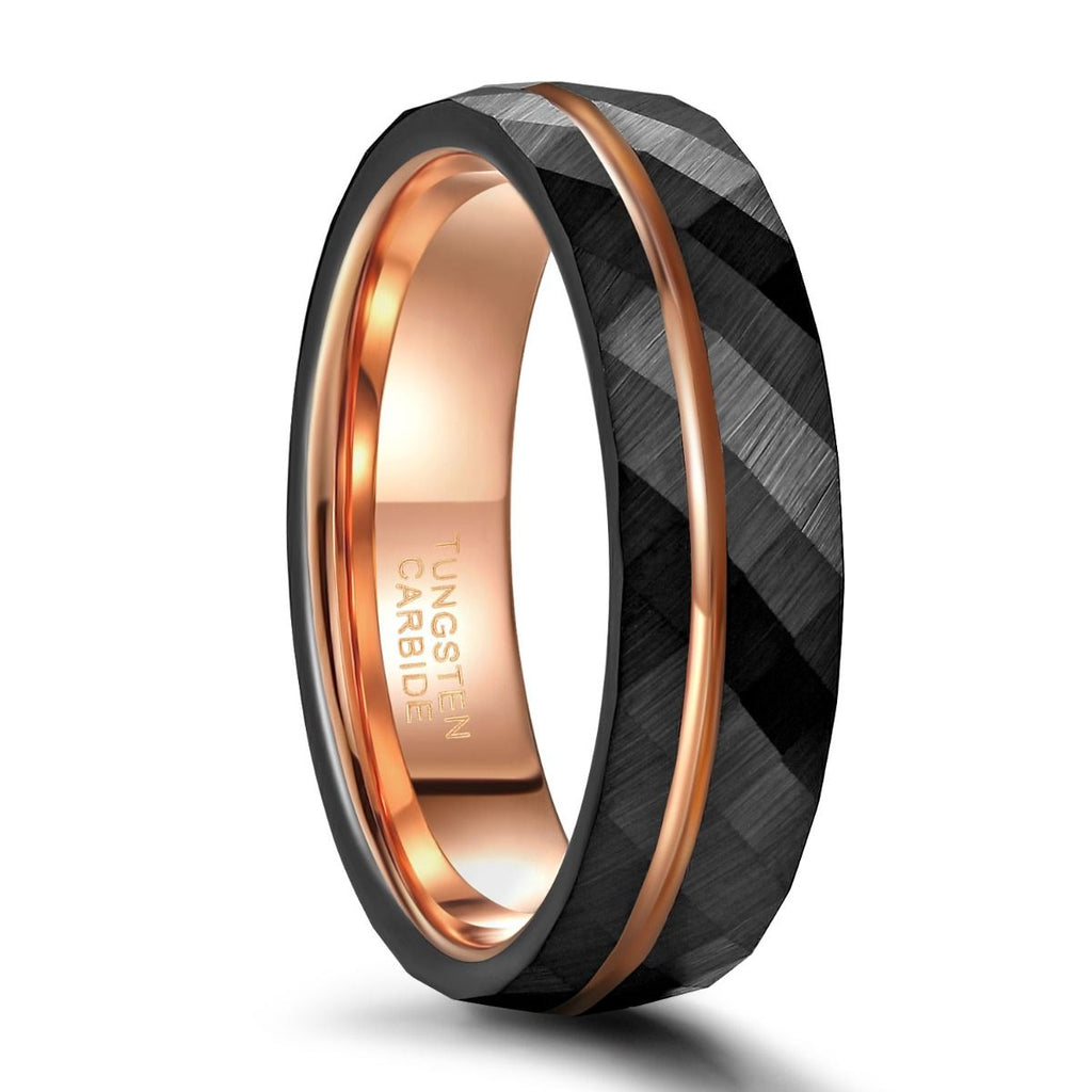 6mm Hammered Tungsten Carbide Rings Rose Gold Couple Wedding Bands