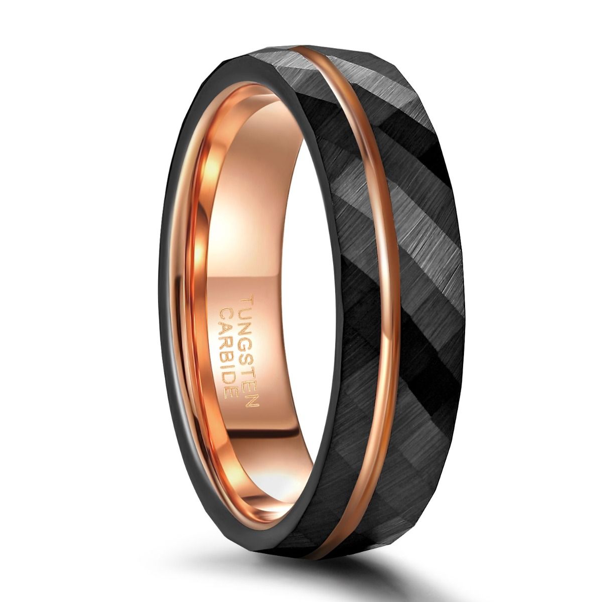 6mm Hammered Tungsten Carbide Rings Rose Gold Couple Wedding Bands