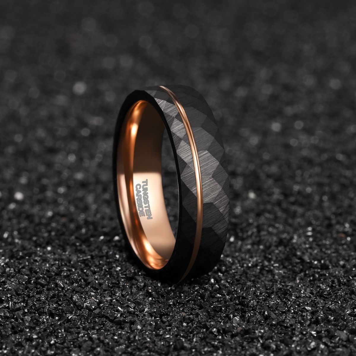 6mm Hammered Tungsten Carbide Rings Rose Gold Couple Wedding Bands