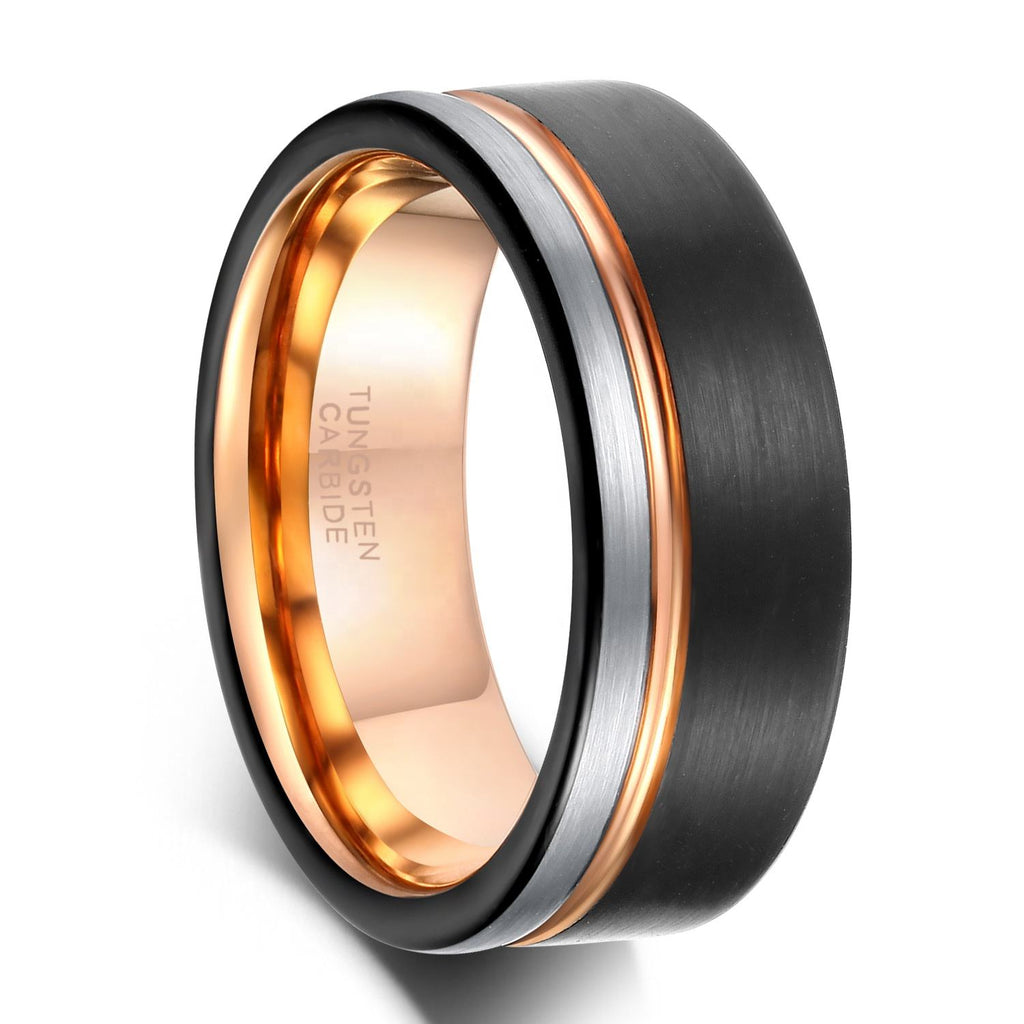 6mm Inlay Tungsten Ring Thin Groove Line Brushed Tungsten Wedding Band