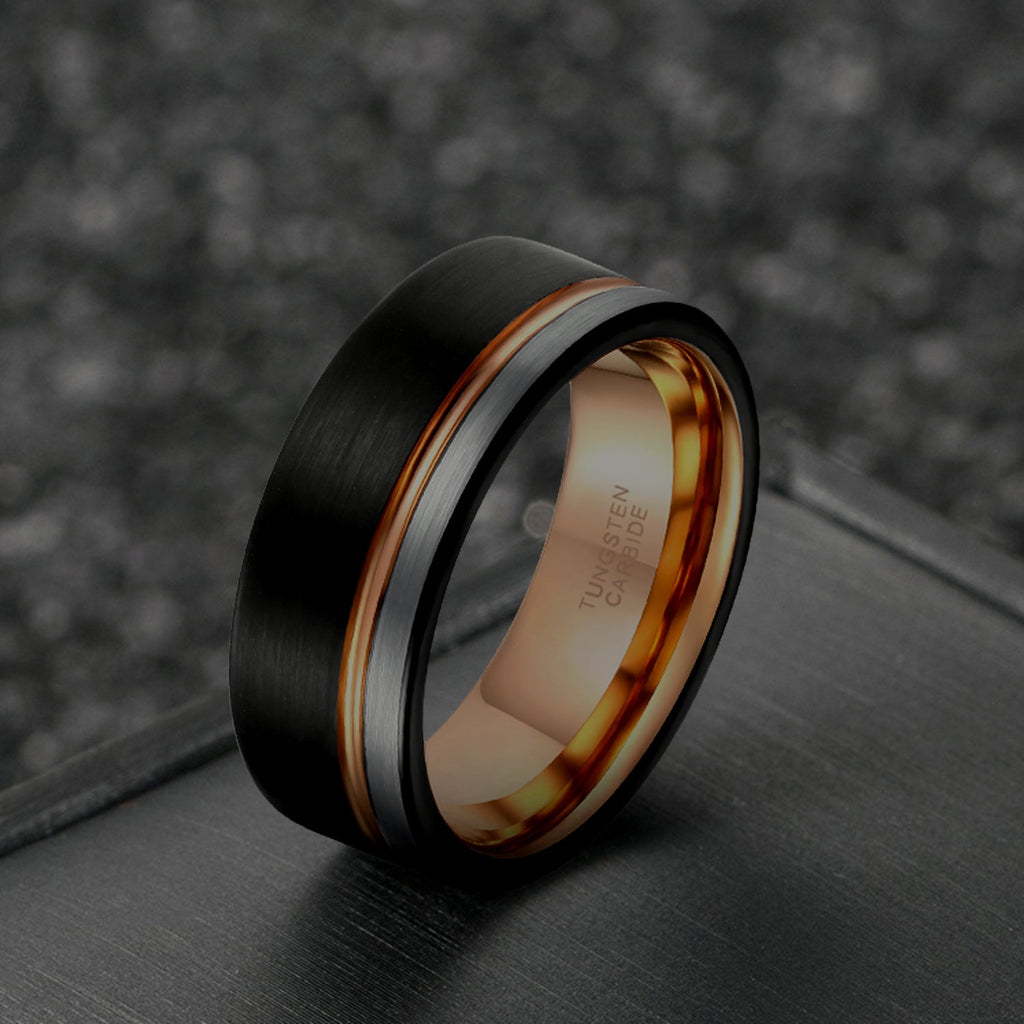 6mm Inlay Tungsten Ring Thin Groove Line Brushed Tungsten Wedding Band