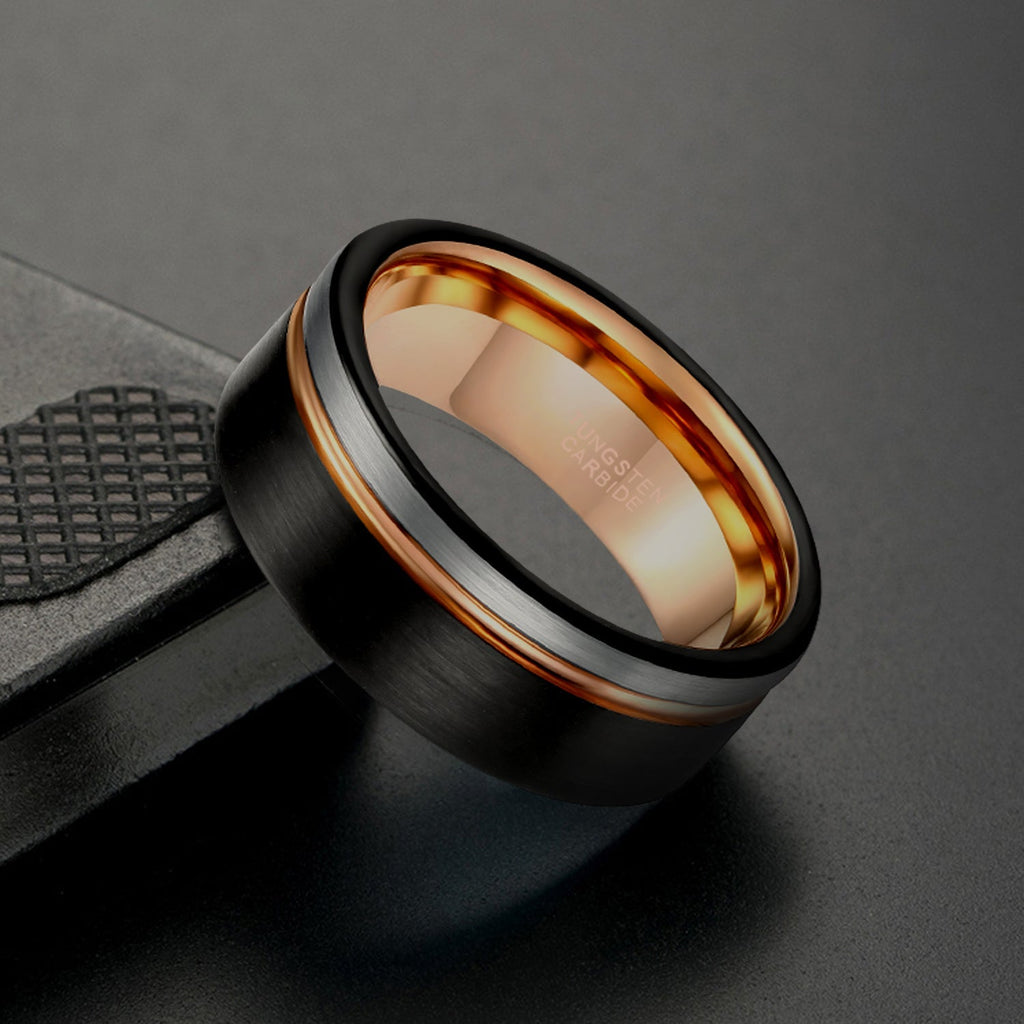 6mm Inlay Tungsten Ring Thin Groove Line Brushed Tungsten Wedding Band