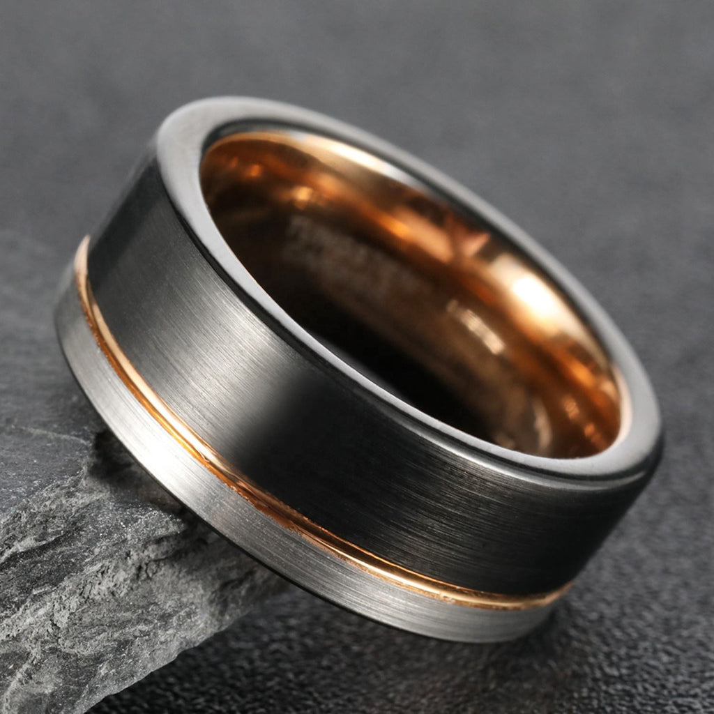 6mm Inlay Tungsten Ring Thin Groove Line Brushed Tungsten Wedding Band