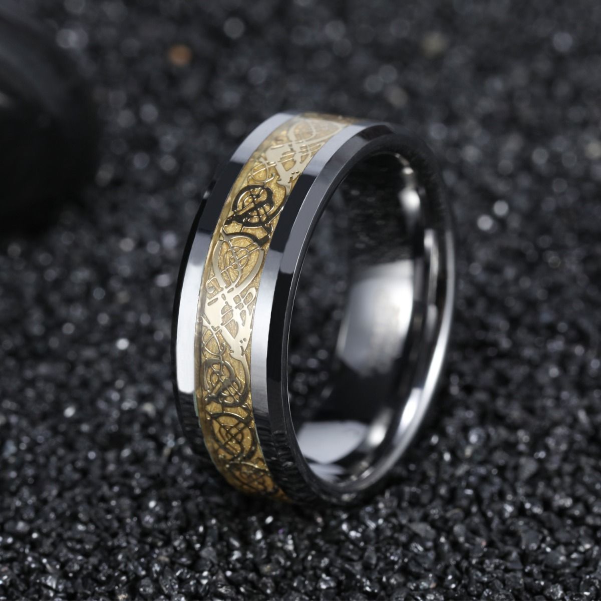 6mm Men Women Tungsten Carbide Ring Gold Dragon Inlay Polished Wedding Bands
