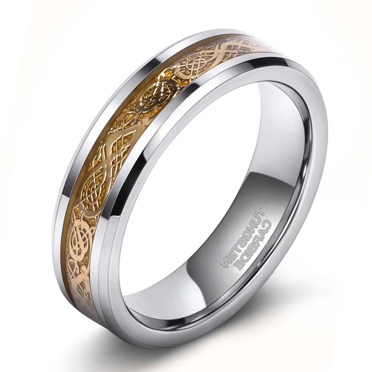 6mm Men Women Tungsten Carbide Ring Gold Dragon Inlay Polished Wedding Bands