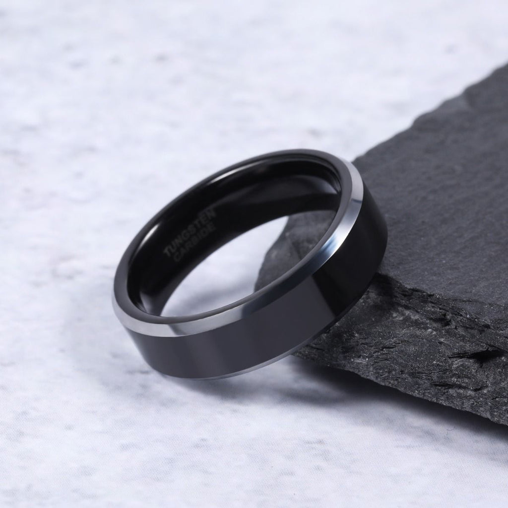 6mm Mens Tungsten Carbide Ring Black High Polished Engagement Wedding Bands