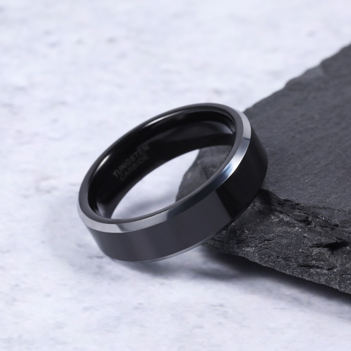 6mm Mens Tungsten Carbide Ring Black High Polished Engagement Wedding Bands