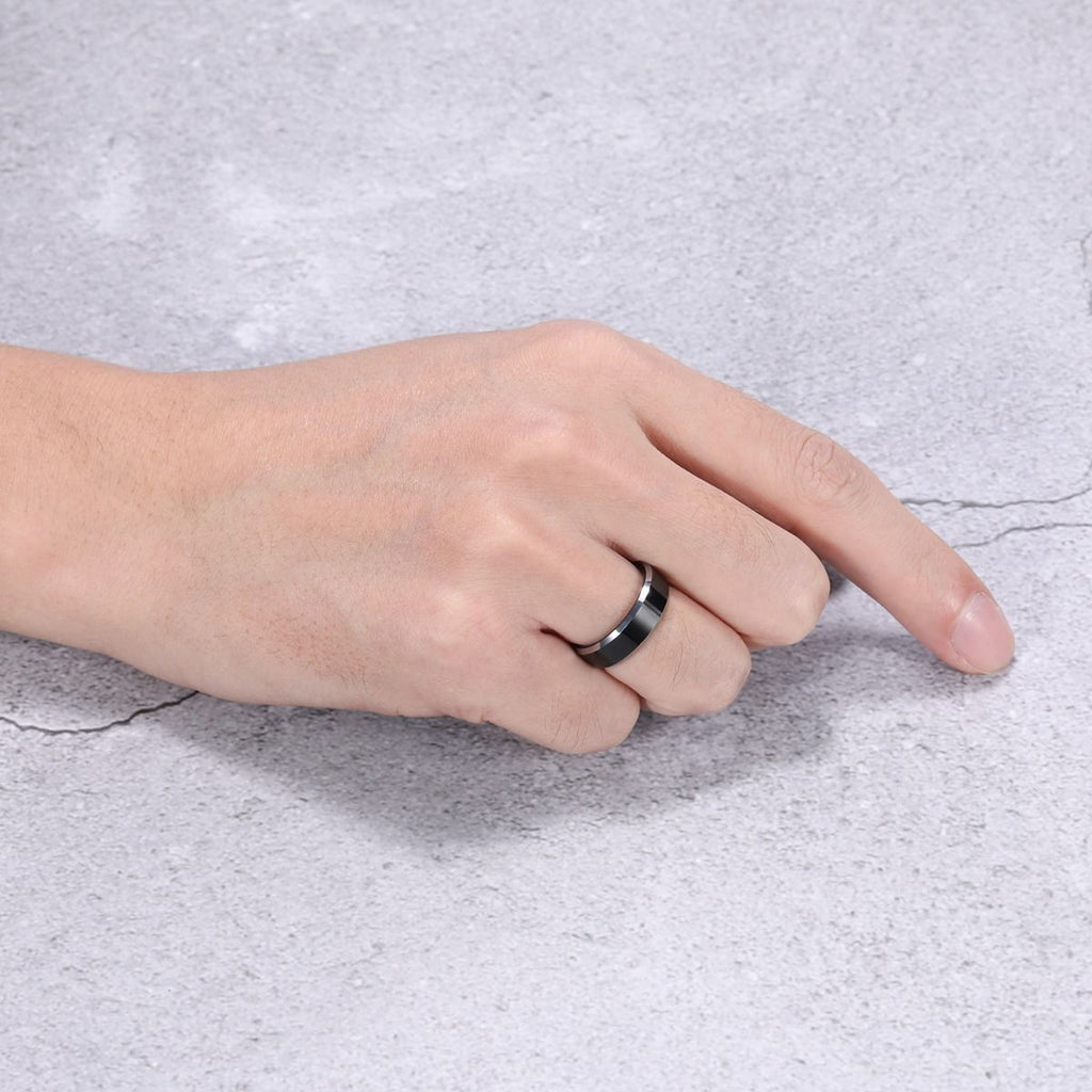 6mm Mens Tungsten Carbide Ring Black High Polished Engagement Wedding Bands