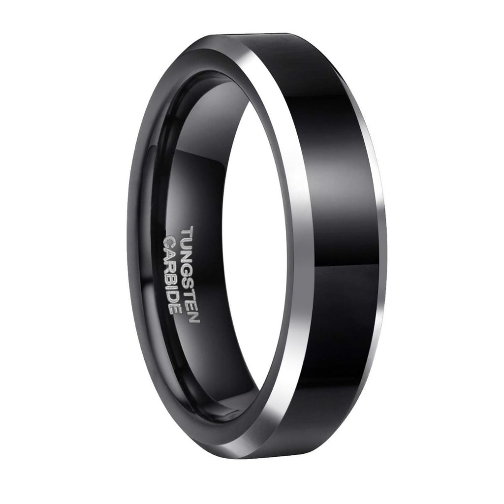 6mm Mens Tungsten Carbide Ring Black High Polished Engagement Wedding Bands