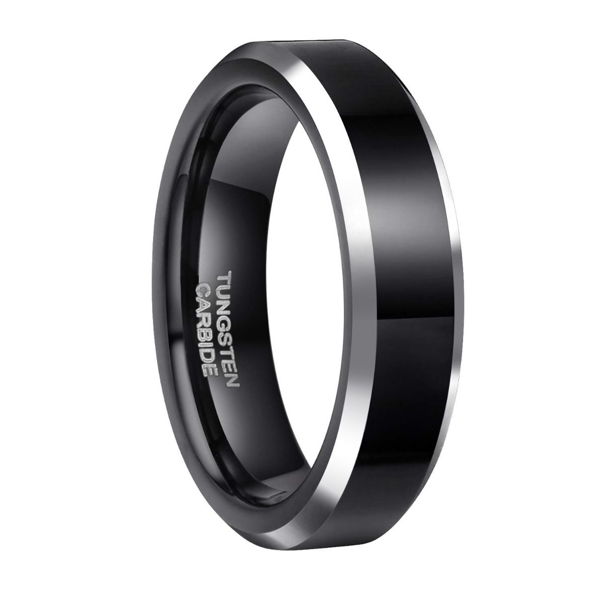 6mm Mens Tungsten Carbide Ring Black High Polished Engagement Wedding Bands