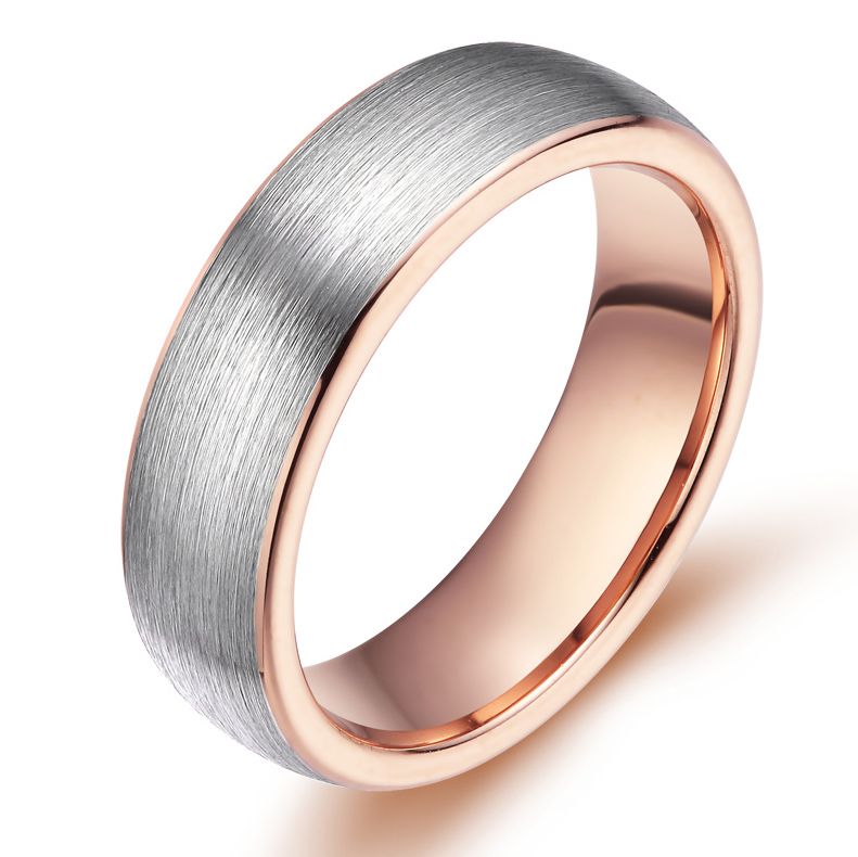 6mm Rose Gold Brushed Women Tungsten Carbide Ring Engagement Wedding Bands