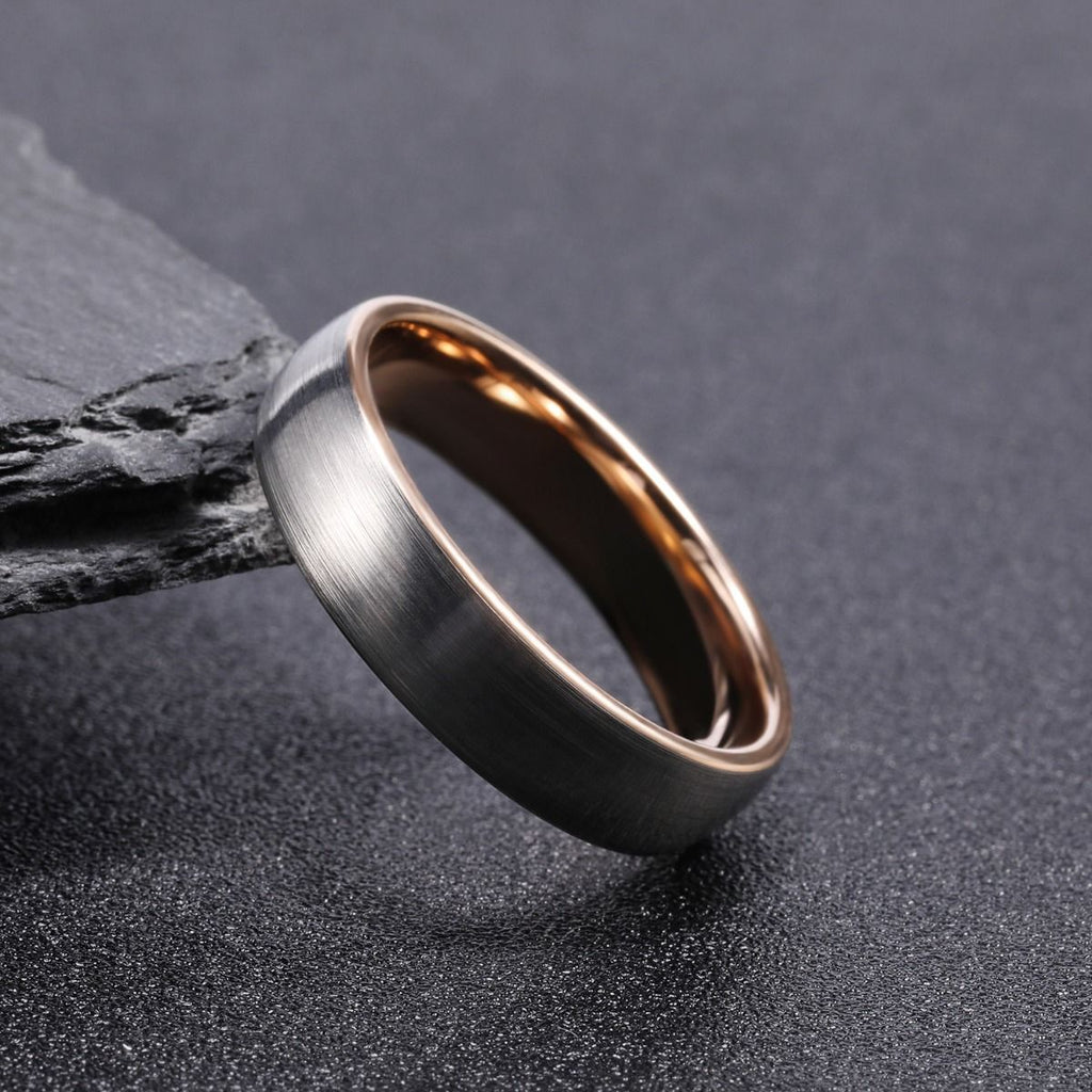6mm Rose Gold Brushed Women Tungsten Carbide Ring Engagement Wedding Bands