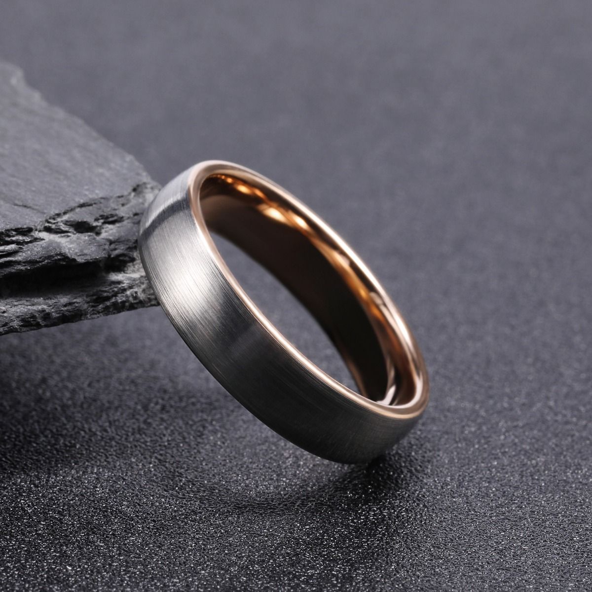 6mm Rose Gold Brushed Women Tungsten Carbide Ring Engagement Wedding Bands