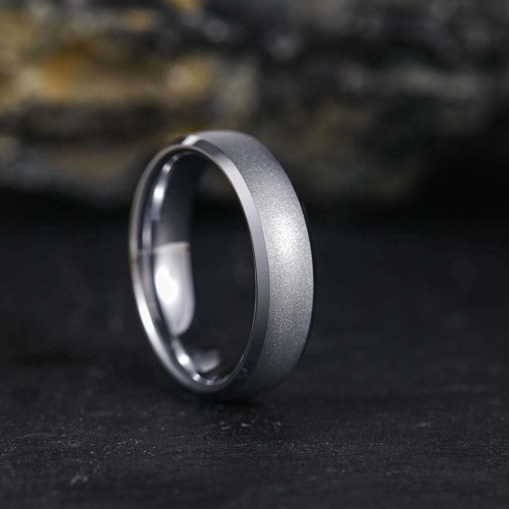 6MM Sandblasted Beveled Polished Edge 24K Gold Plated Tungsten Carbide Rings