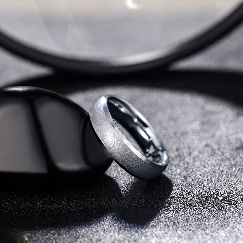 6MM Sandblasted Beveled Polished Edge 24K Gold Plated Tungsten Carbide Rings