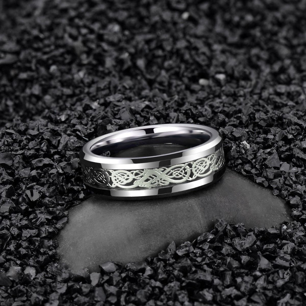 6mm Silver Color Tungsten Carbide Ring Celtic Dragon Inlay Men Women Engagement Wedding Bands
