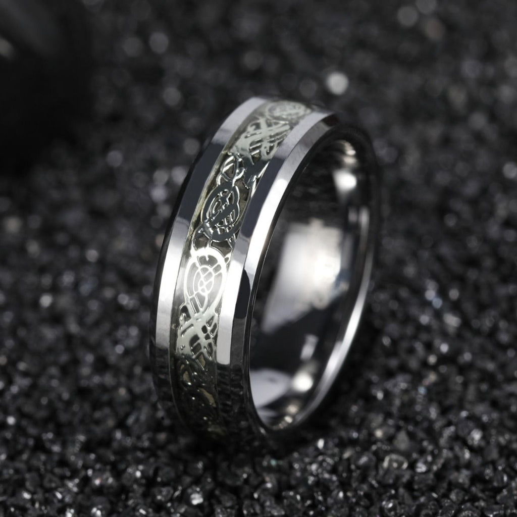 6mm Silver Color Tungsten Carbide Ring Celtic Dragon Inlay Men Women Engagement Wedding Bands