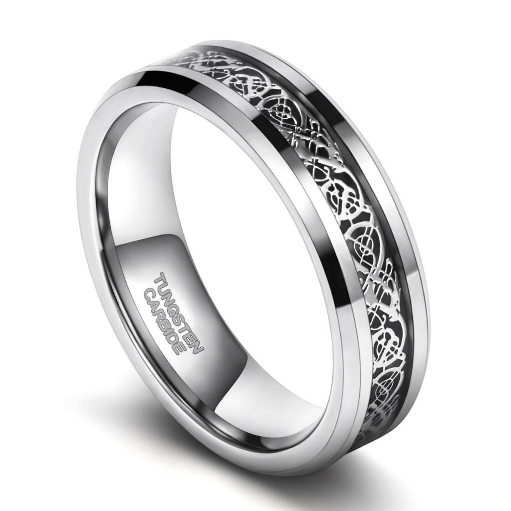 6mm Silver Color Tungsten Carbide Ring Celtic Dragon Inlay Men Women Engagement Wedding Bands