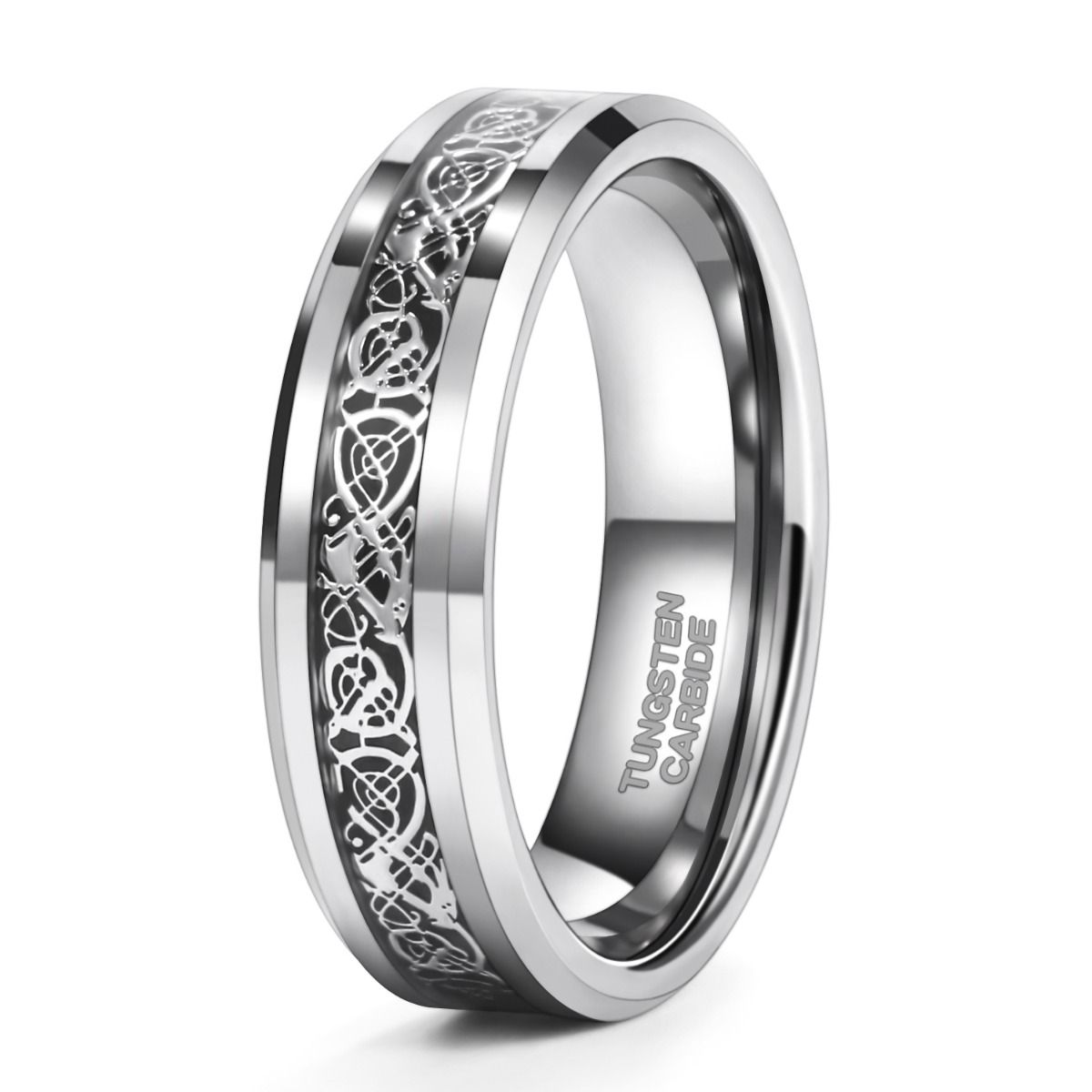 6mm Silver Color Tungsten Carbide Ring Celtic Dragon Inlay Men Women Engagement Wedding Bands
