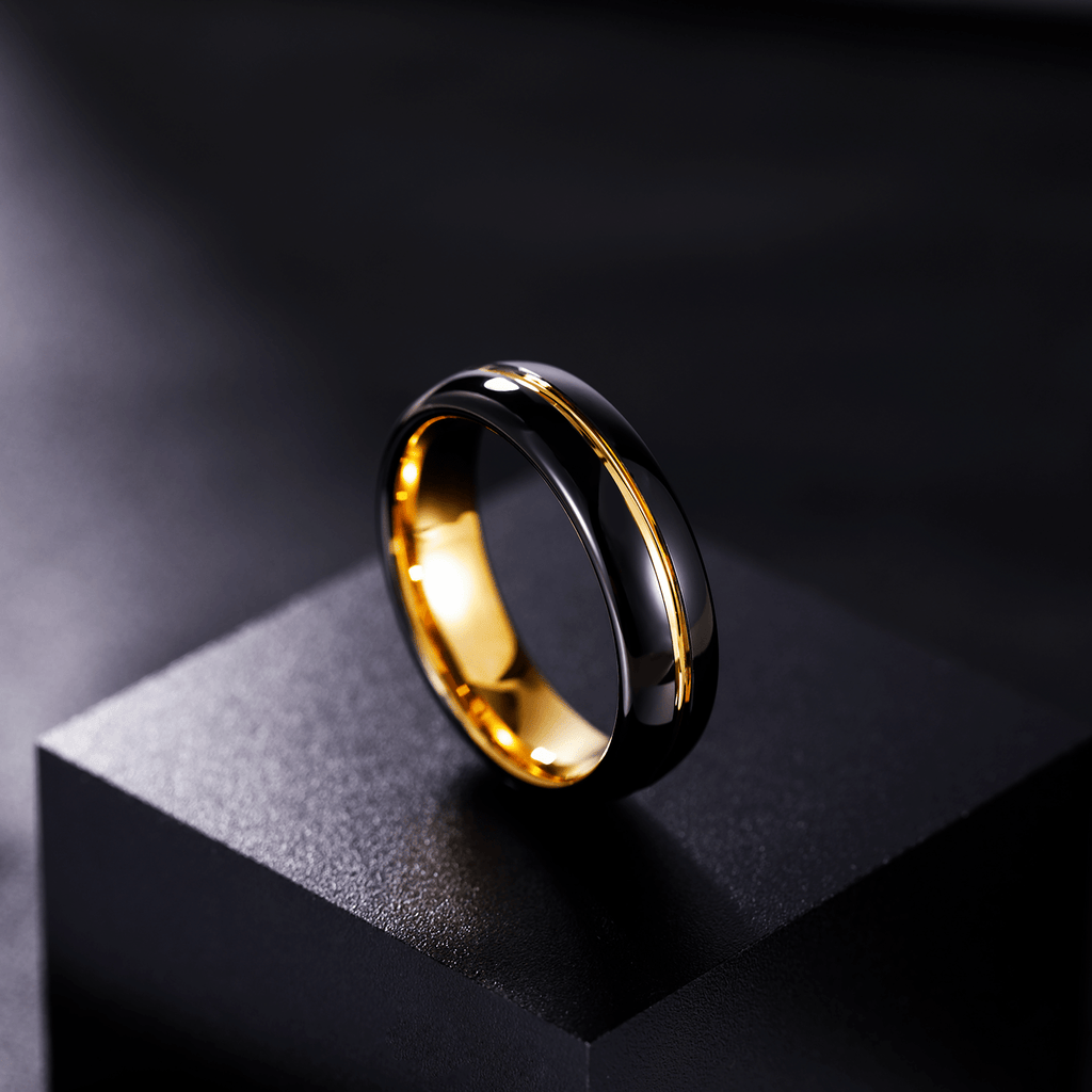 6mm Tungsten Carbide Ring Black Gold Men Women Wedding Band Wholesale