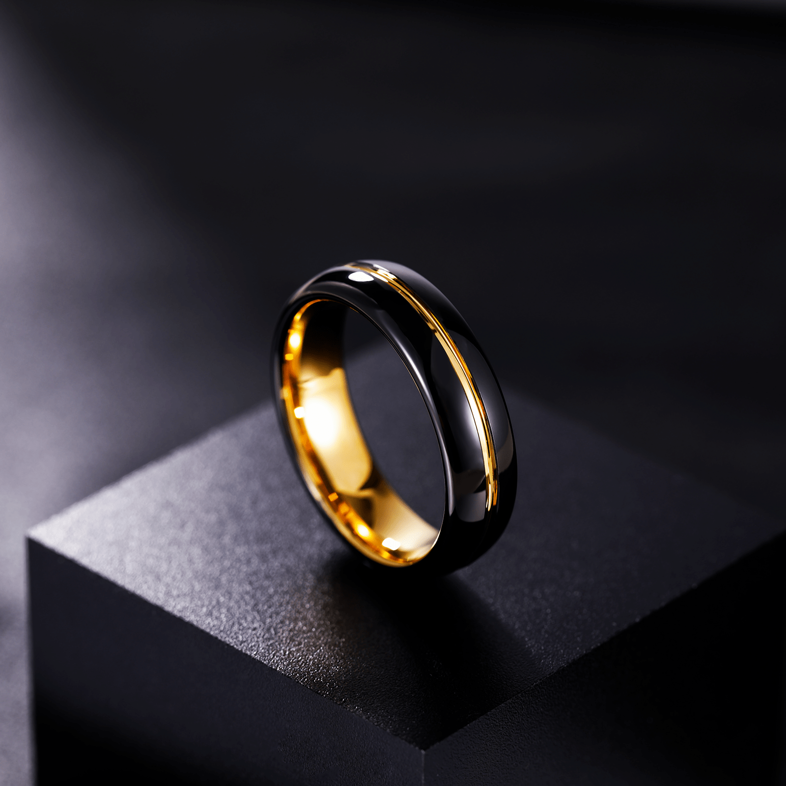 6mm Tungsten Carbide Ring Black Gold Men Women Wedding Band Wholesale