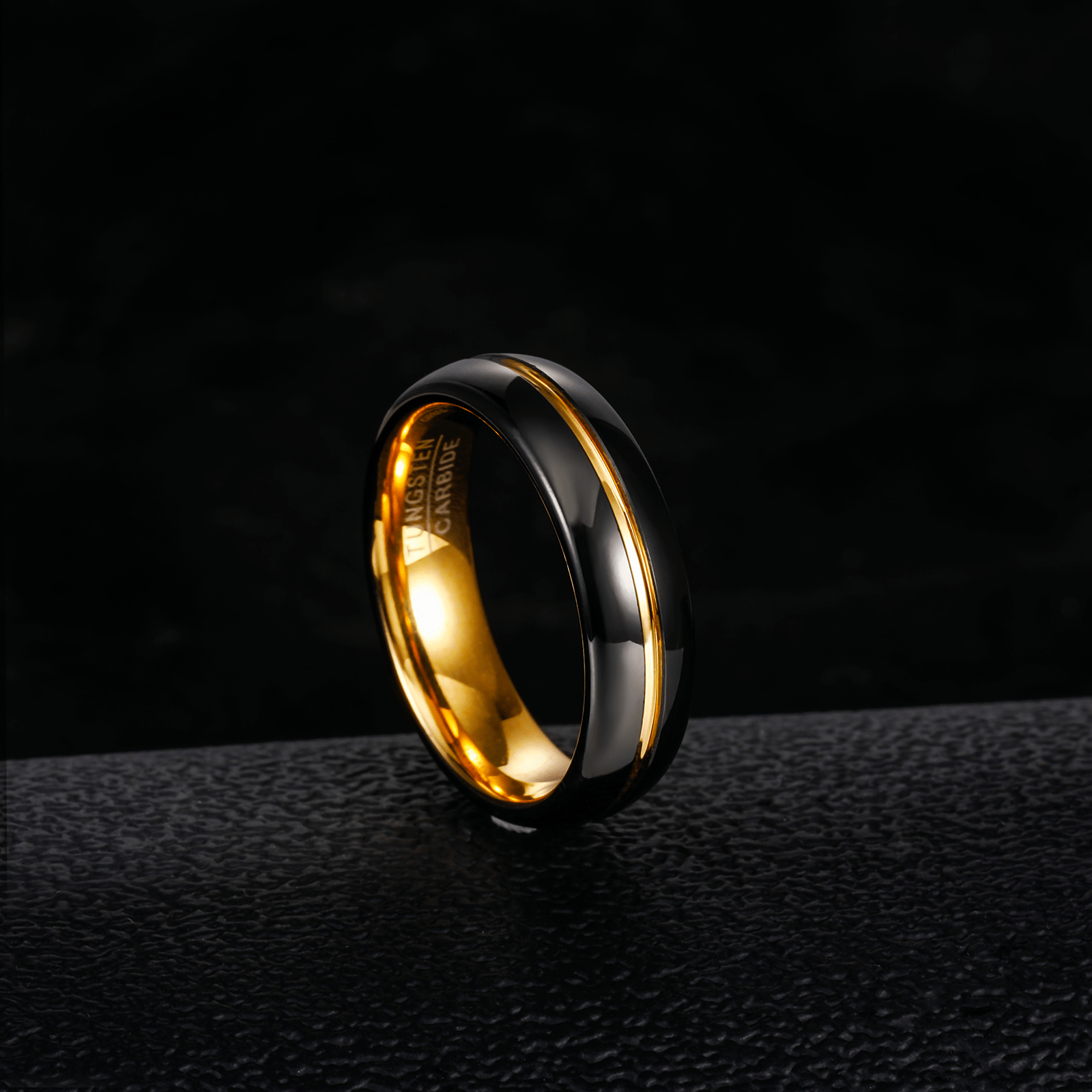 6mm Tungsten Carbide Ring Black Gold Men Women Wedding Band Wholesale