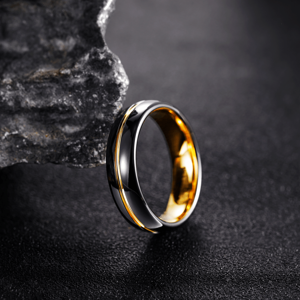 6mm Tungsten Carbide Ring Black Gold Men Women Wedding Band Wholesale