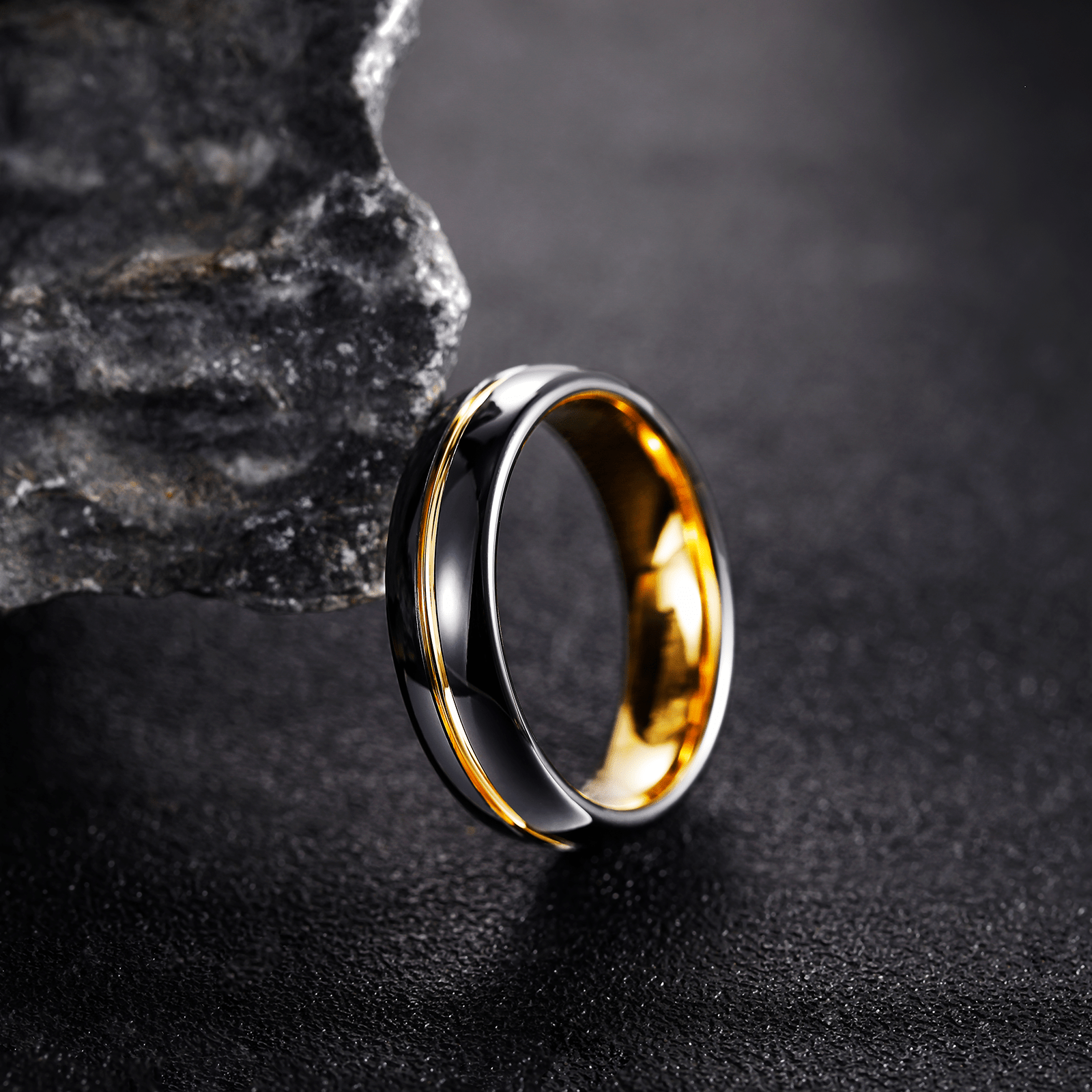 6mm Tungsten Carbide Ring Black Gold Men Women Wedding Band Wholesale