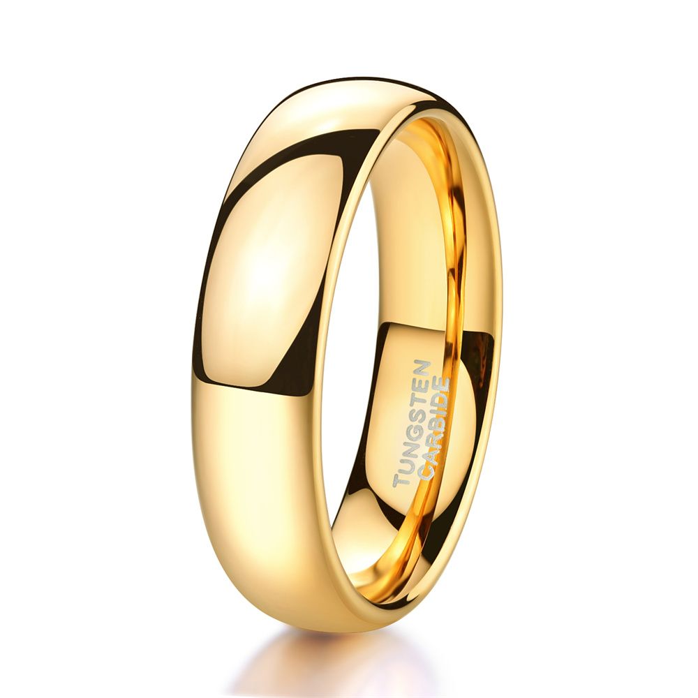 6mm Tungsten Carbide Rings Men Women 24K Gold Plated Wedding Bands