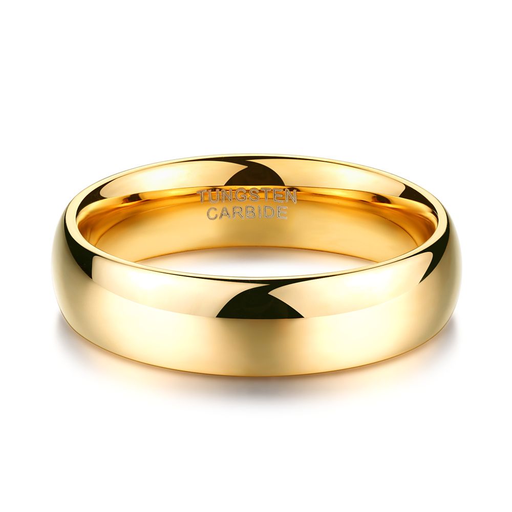 6mm Tungsten Carbide Rings Men Women 24K Gold Plated Wedding Bands
