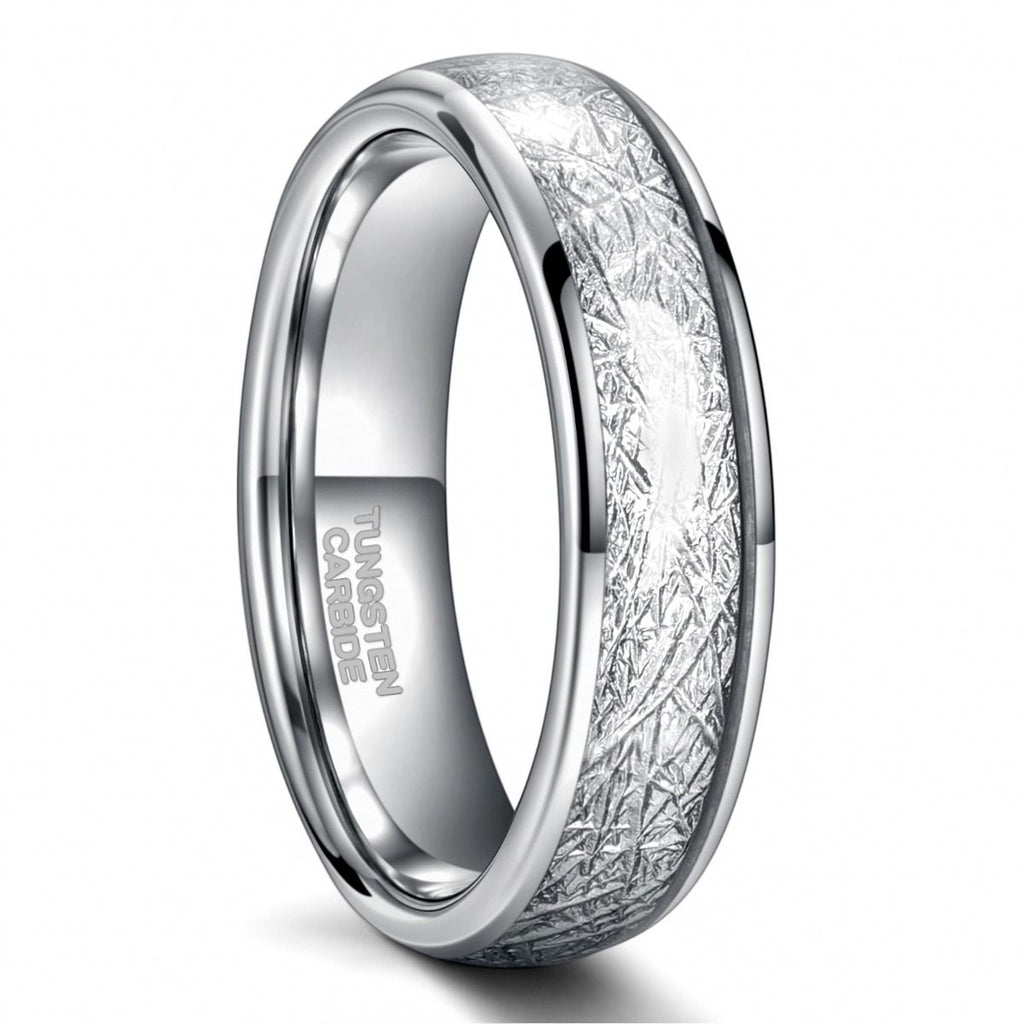 6mm Tungsten Carbide Rings Men Women Silver Dome Polished Imitation Meteorite Inlay Ring