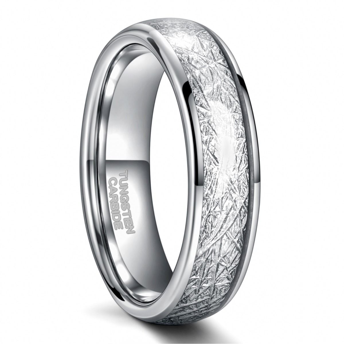 6mm Tungsten Carbide Rings Men Women Silver Dome Polished Imitation Meteorite Inlay Ring