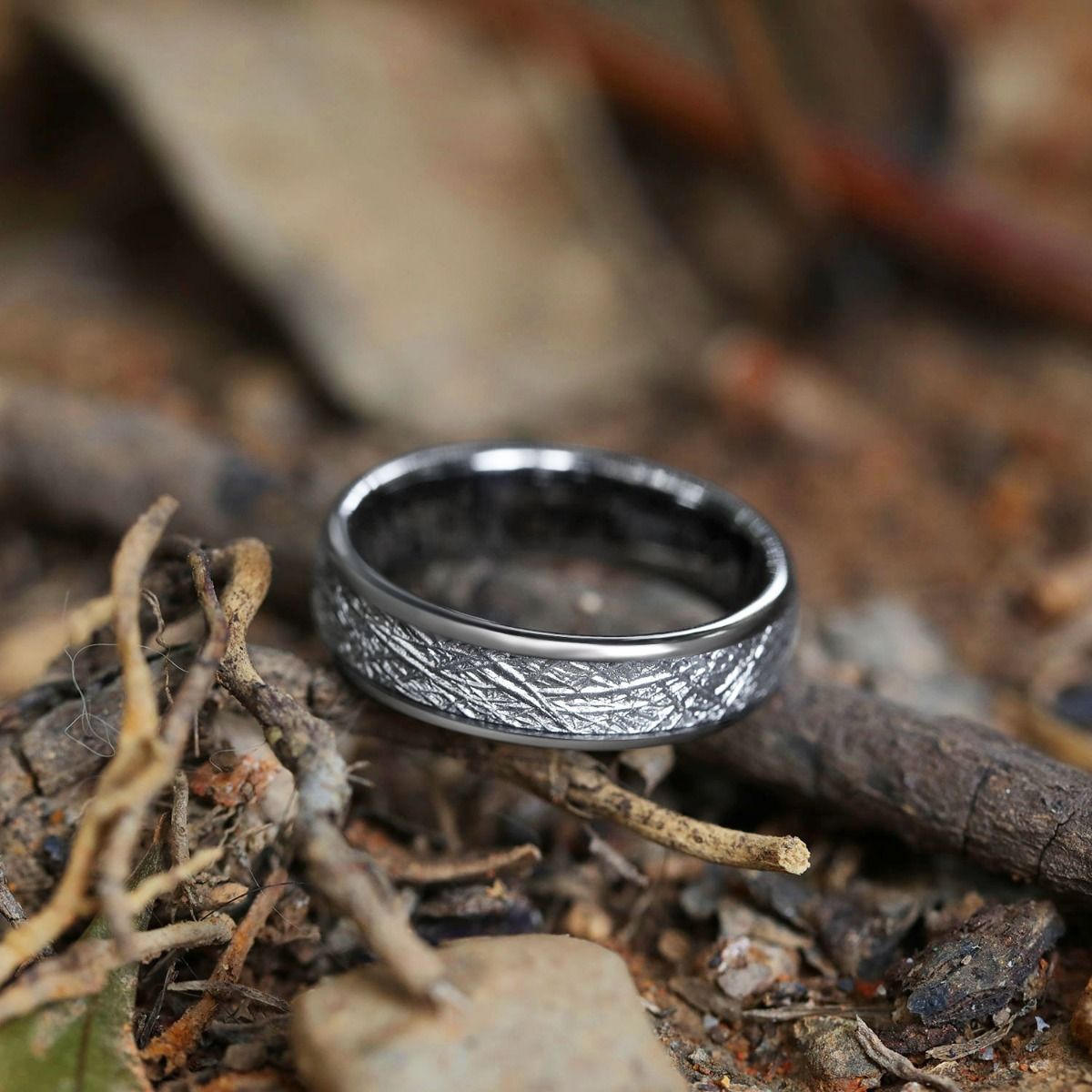 6mm Tungsten Carbide Rings Men Women Silver Dome Polished Imitation Meteorite Inlay Ring