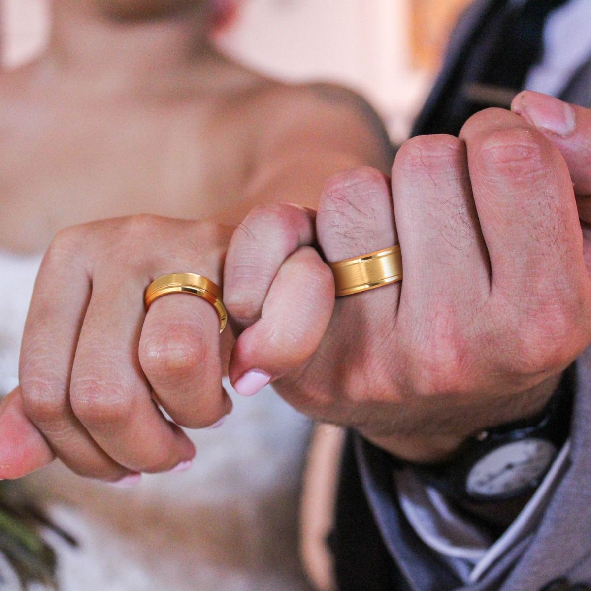 6mm Tungsten Ring 24K Gold Plated Brushed Ring Wedding Bands