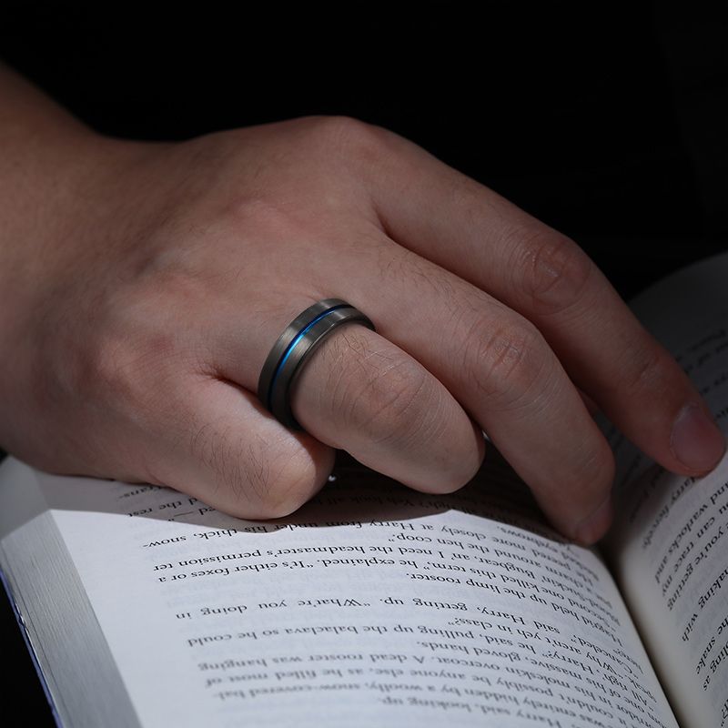 6mm Wedding Band Tungsten Carbide Rings Men Women Blue Groove Matte Finish Ring
