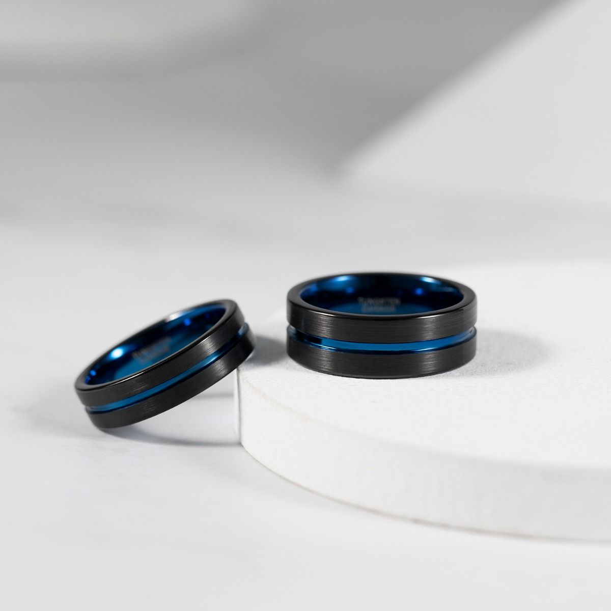 6mm Wedding Band Tungsten Carbide Rings Men Women Blue Groove Matte Finish Ring