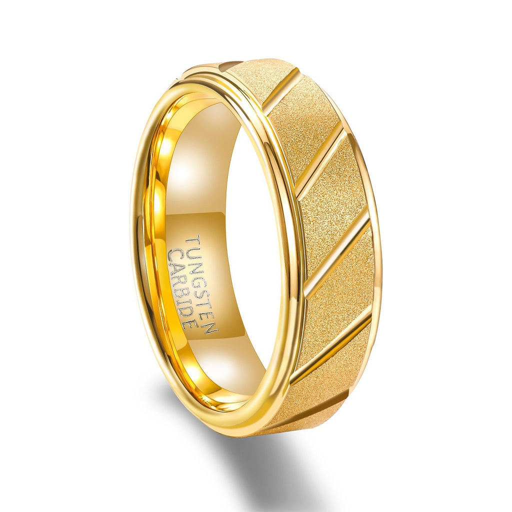 7MM Mechanical Sandblasted Silver 24K Gold Plated Tungsten Rings for Men