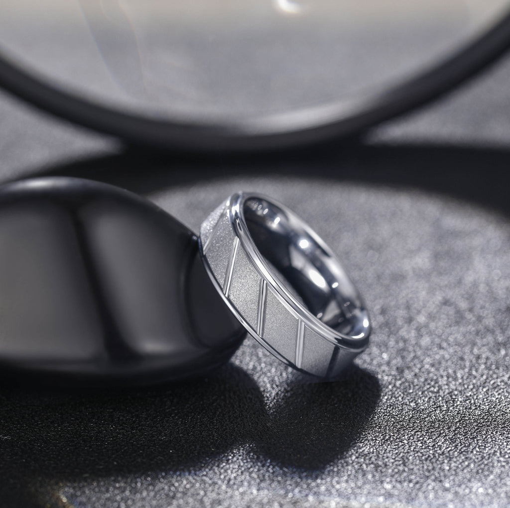 7MM Mechanical Sandblasted Silver 24K Gold Plated Tungsten Rings for Men