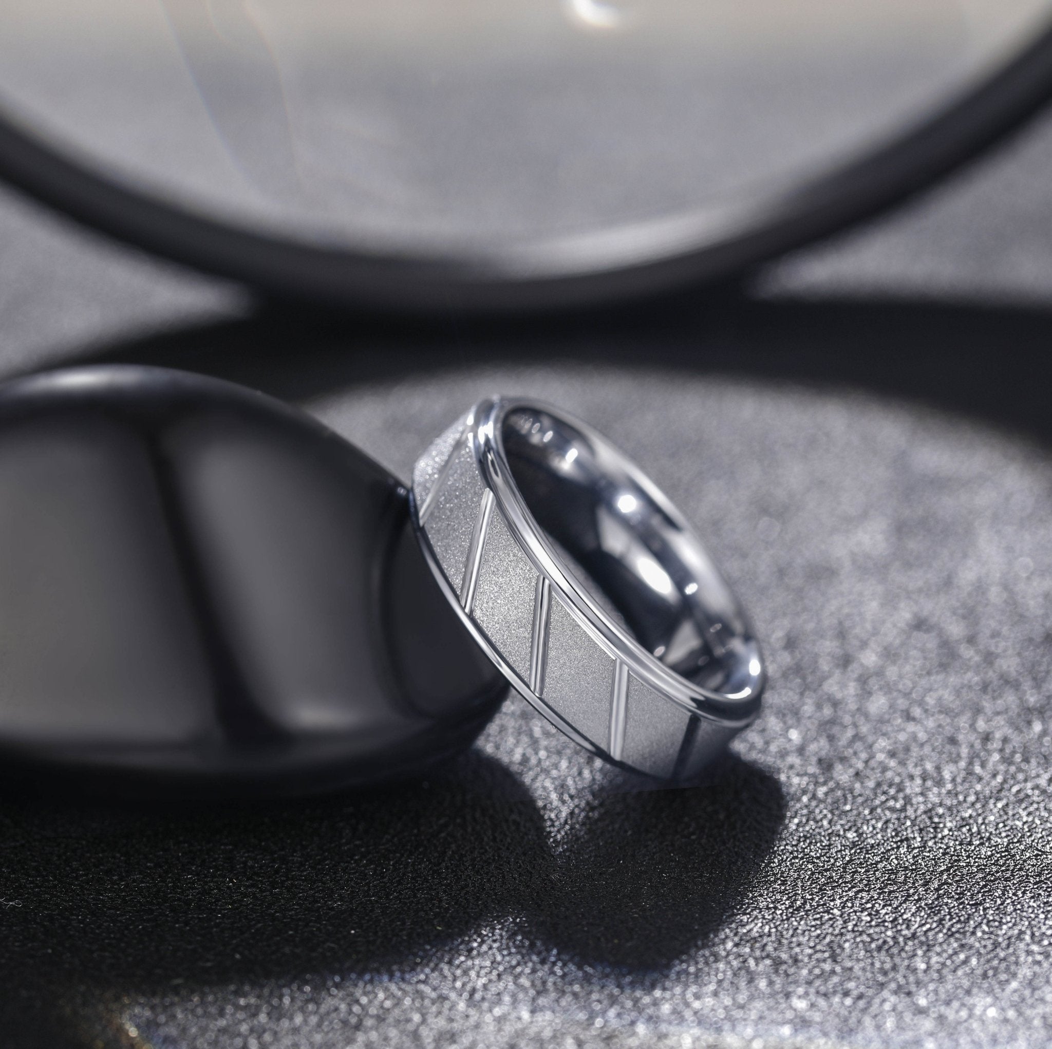 7MM Mechanical Sandblasted Silver 24K Gold Plated Tungsten Rings for Men