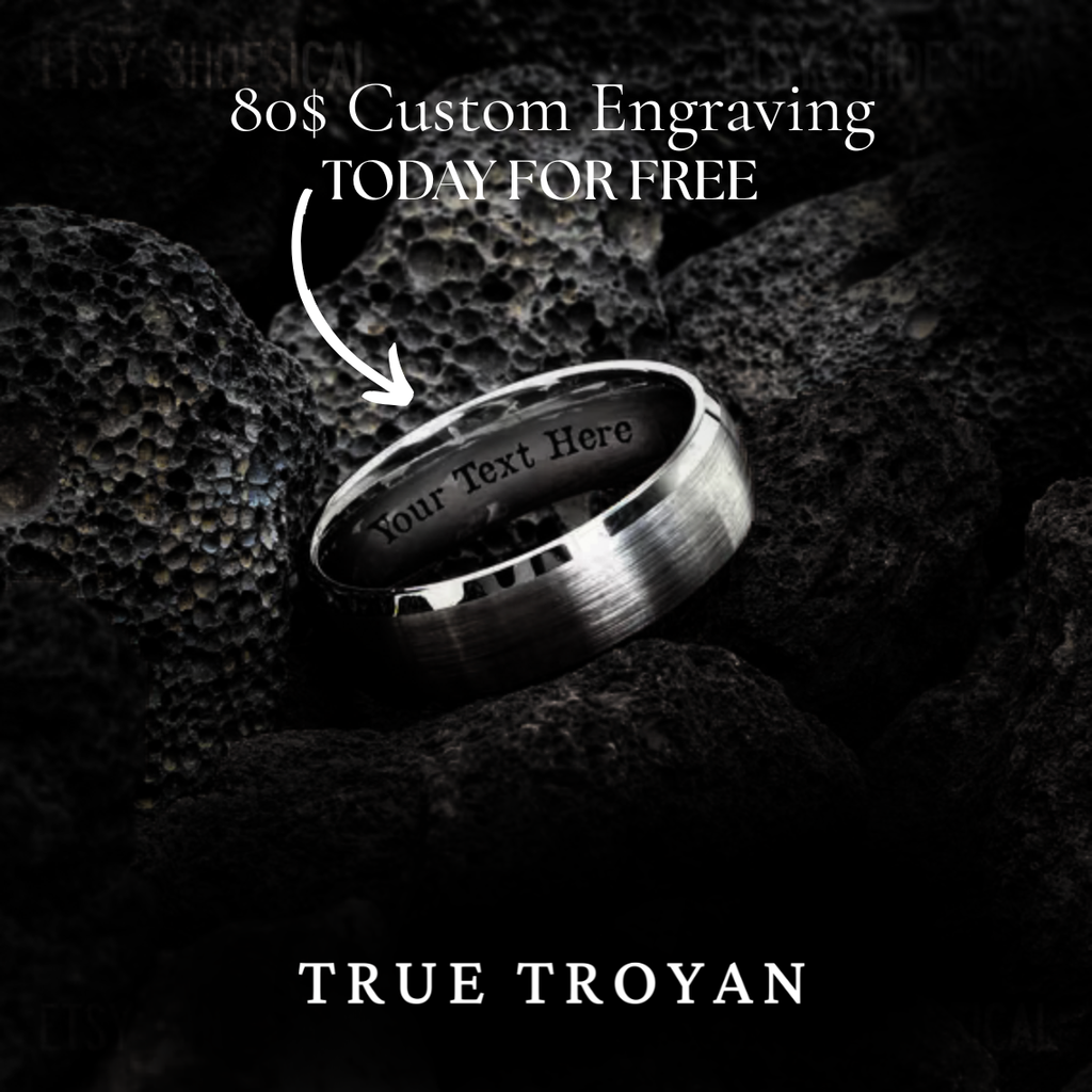 8mm Blue Opal Inlaid Hammered Pattern Tungsten Carbide Ring for Men